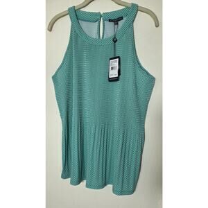 NewAdrianna Papell Shirt Womens L Green Turquoise Polkadot Blouse Sleeveless